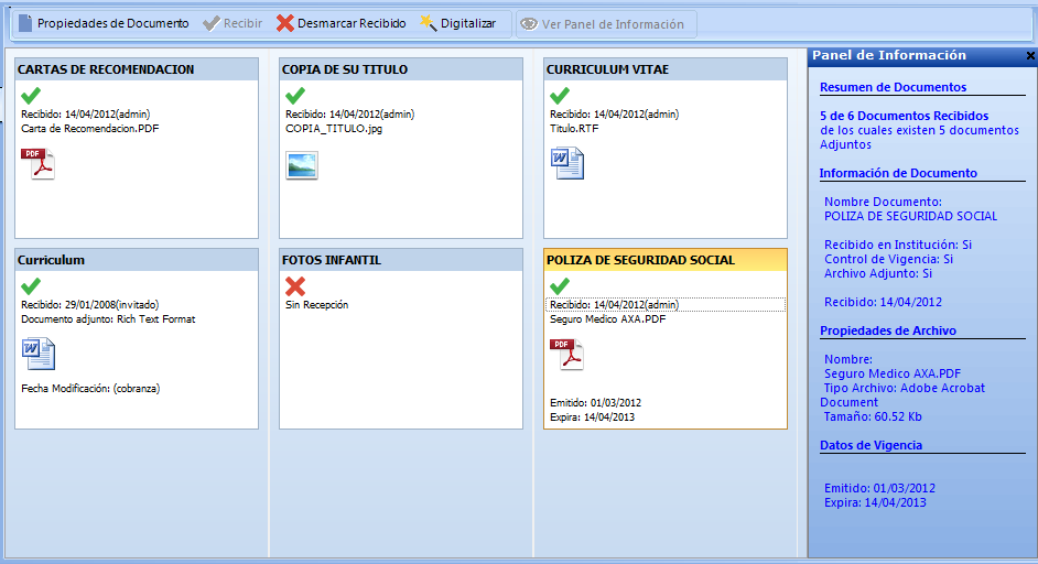 Imagen mostrando la pantalla de administracin de documentos